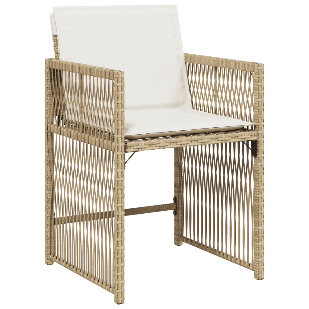 13 Piece Garden Dining Set with Cushions Beige Poly Rattan