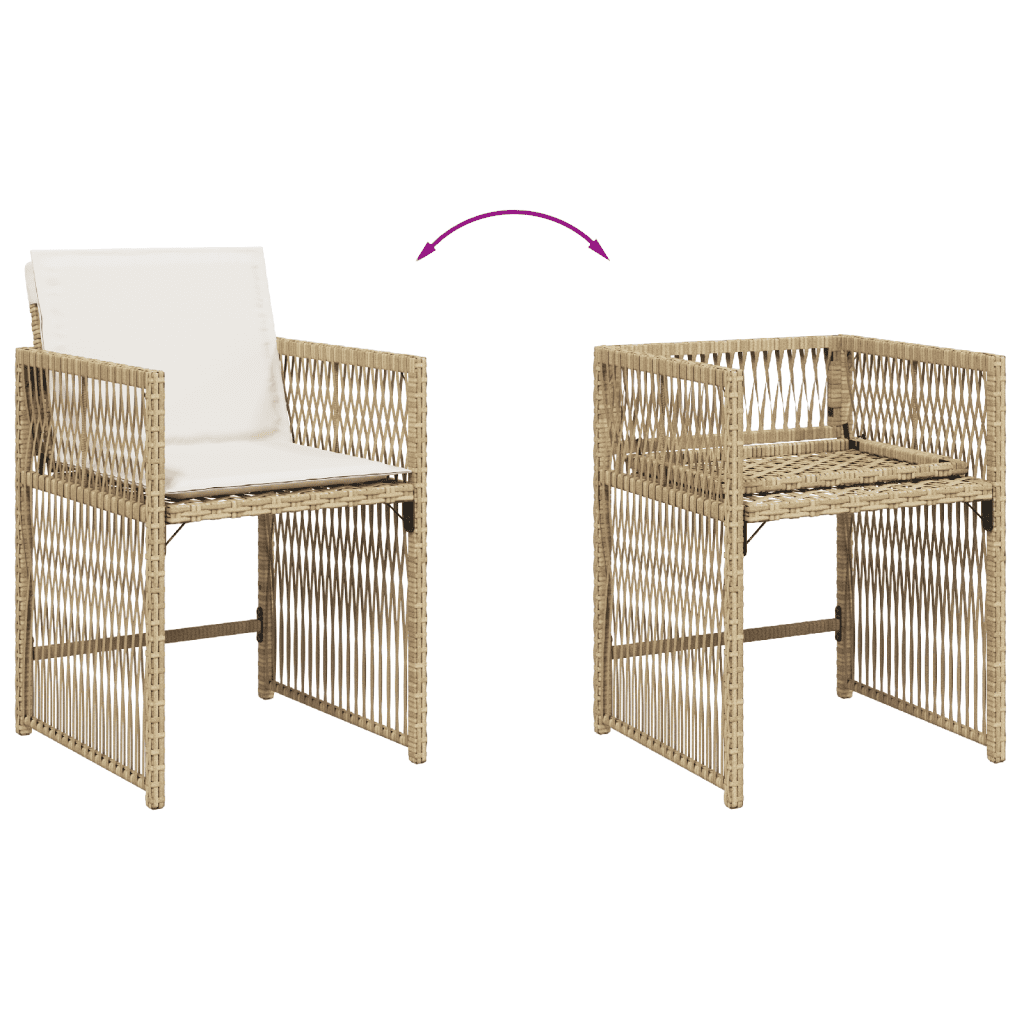5 Piece Garden Dining Set with Cushions Beige Poly Rattan