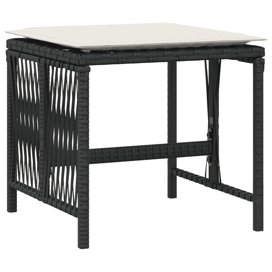15 Piece Garden Dining Set with Cushions Black Poly Rattan