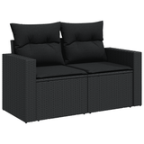 7 Piece Garden Sofa Set with Cushions Black Poly Rattan - 45-Degree Angle