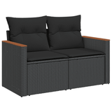 7 Piece Garden Sofa Set with Cushions Black Poly Rattan - 45-Degree Angle