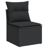 5 Piece Garden Sofa Set with Cushions Black Poly Rattan - Rear View