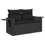7 Piece Garden Sofa Set with Cushions Black Poly Rattan - 45-Degree Angle