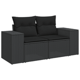 8 Piece Garden Sofa Set with Cushions Black Poly Rattan - 45-Degree Angle