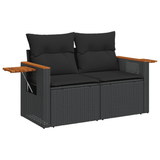 7 Piece Garden Sofa Set with Cushions Black Poly Rattan - 45-Degree Angle