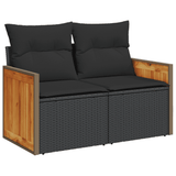 6 Piece Garden Sofa Set with Cushions Black Poly Rattan - 45-Degree Angle