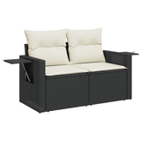 6 Piece Garden Sofa Set with Cushions Black Poly Rattan - Rear View