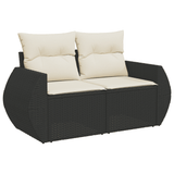 7 Piece Garden Sofa Set with Cushions Black Poly Rattan - Top-Down View