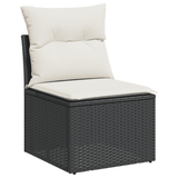 6 Piece Garden Sofa Set with Cushions Black Poly Rattan - Side View