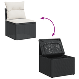 6 Piece Garden Sofa Set with Cushions Black Poly Rattan - Extra Image