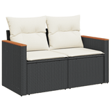 10 Piece Garden Sofa Set with Cushions Black Poly Rattan - 45-Degree Angle