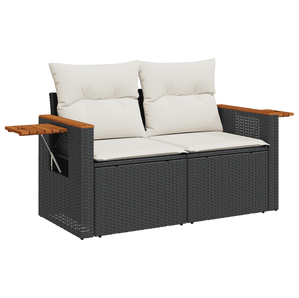 11 Piece Garden Sofa Set with Cushions Black Poly Rattan