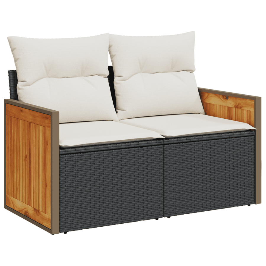 8 Piece Garden Sofa Set with Cushions Black Poly Rattan