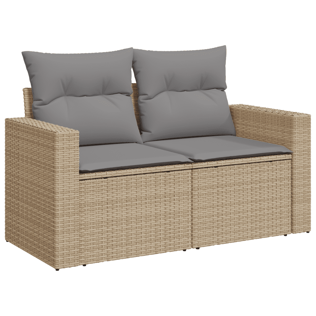 3 Piece Garden Sofa Set with Cushions Beige Poly Rattan