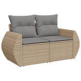 7 Piece Garden Sofa Set with Cushions Beige Poly Rattan - Side View