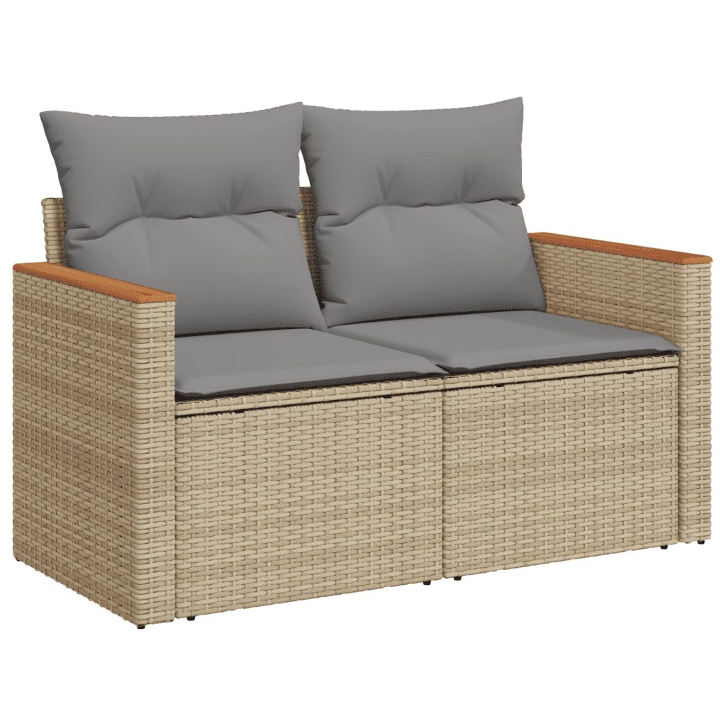 13 Piece Garden Sofa Set with Cushions Beige Poly Rattan
