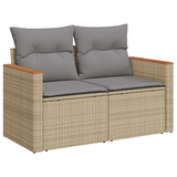10 Piece Garden Sofa Set with Cushions Beige Poly Rattan - Rear View