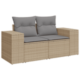 6 Piece Garden Sofa Set with Cushions Beige Poly Rattan - 45-Degree Angle