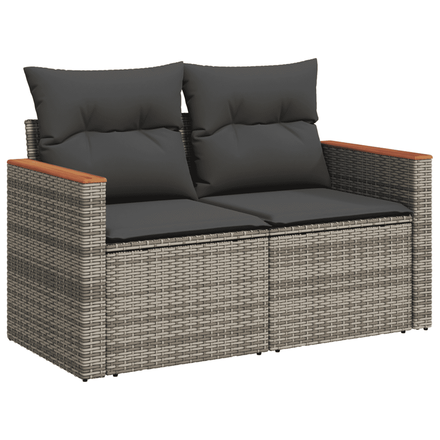 9 Piece Garden Sofa Set with Cushions Grey Poly Rattan