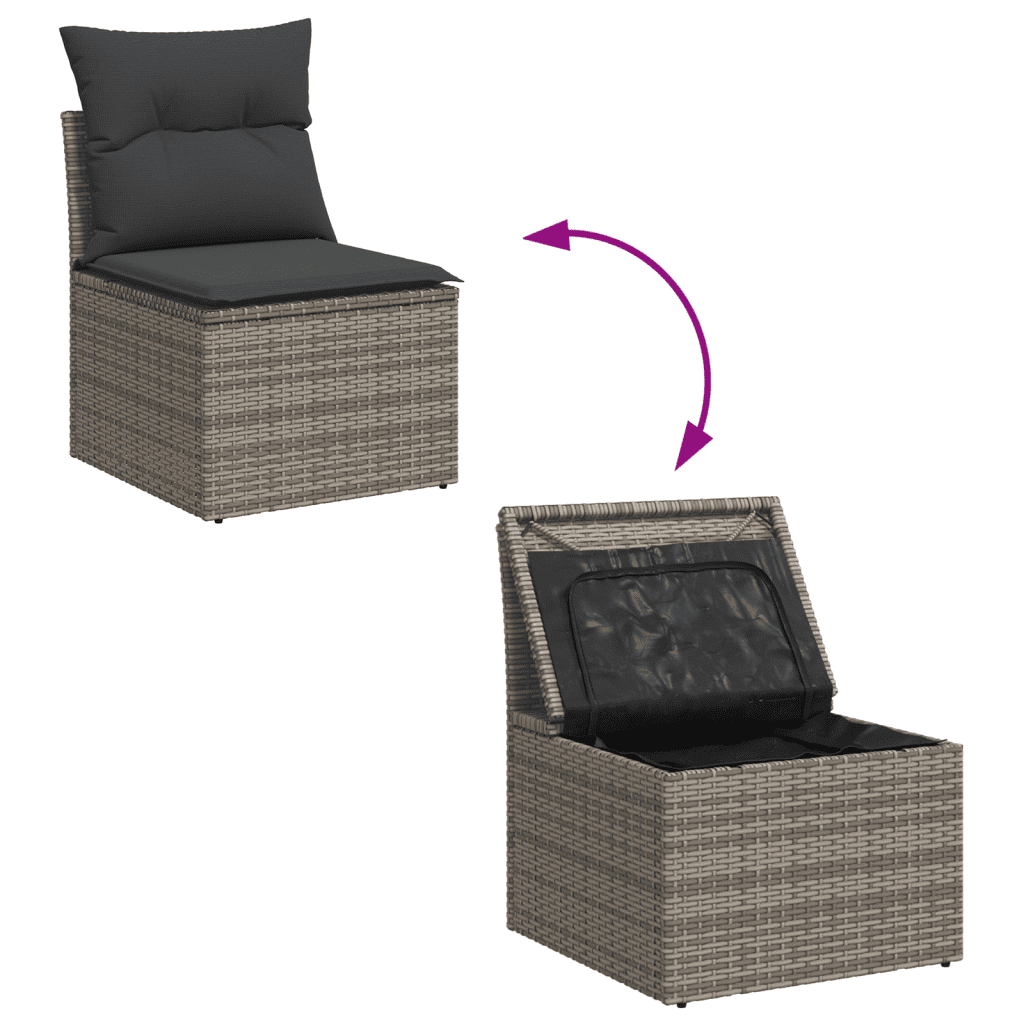 7 Piece Garden Sofa Set with Cushions Grey Poly Rattan