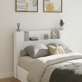 Storage Headboard with LED White Engineered Wood - Side View