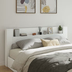 Headboard Cabinet with LED White 220 cm