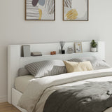 Headboard Cabinet with LED White 220 cm - Front View