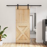 Sliding Door Natural and Black 80 x 210 cm Solid Pine Wood - Front View