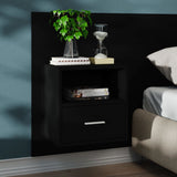 Wall-mounted Bedside Cabinet Black - Front View
