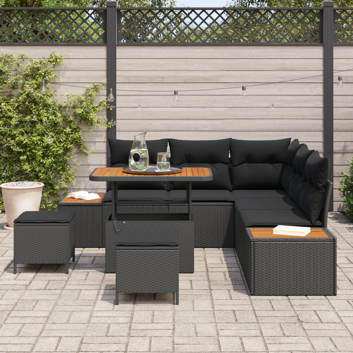 Garden Sofa Set 8 pcs Black Poly Rattan and Powder-coated Steel