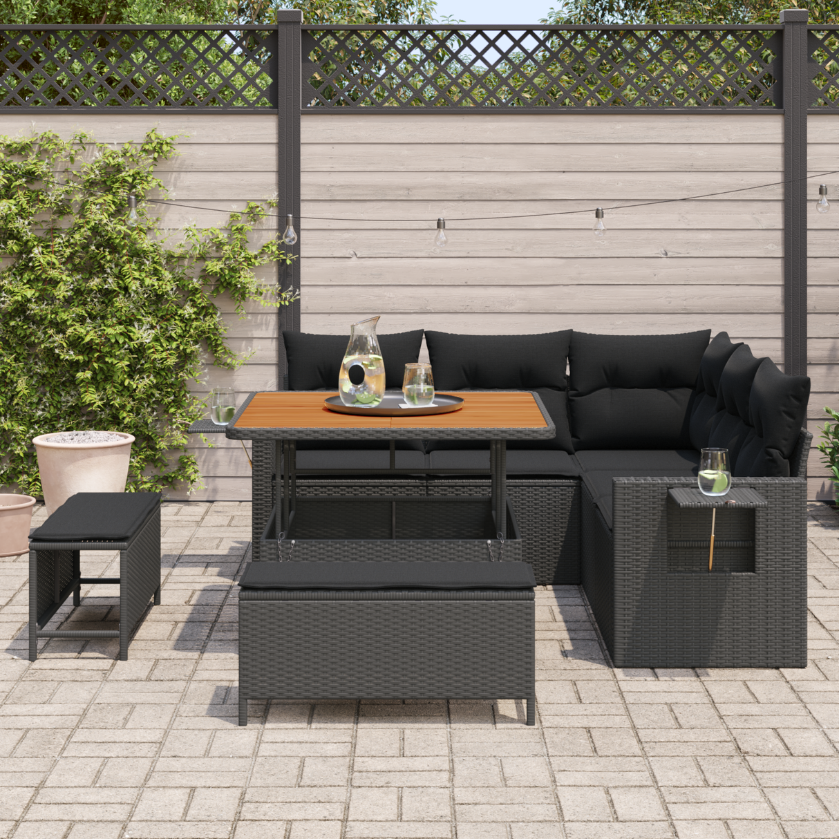 Garden Sofa Set with Cushion 9 pcs Black Poly Rattan