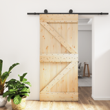 Sliding Door Natural and Black 95 x 210 cm Solid Pine Wood