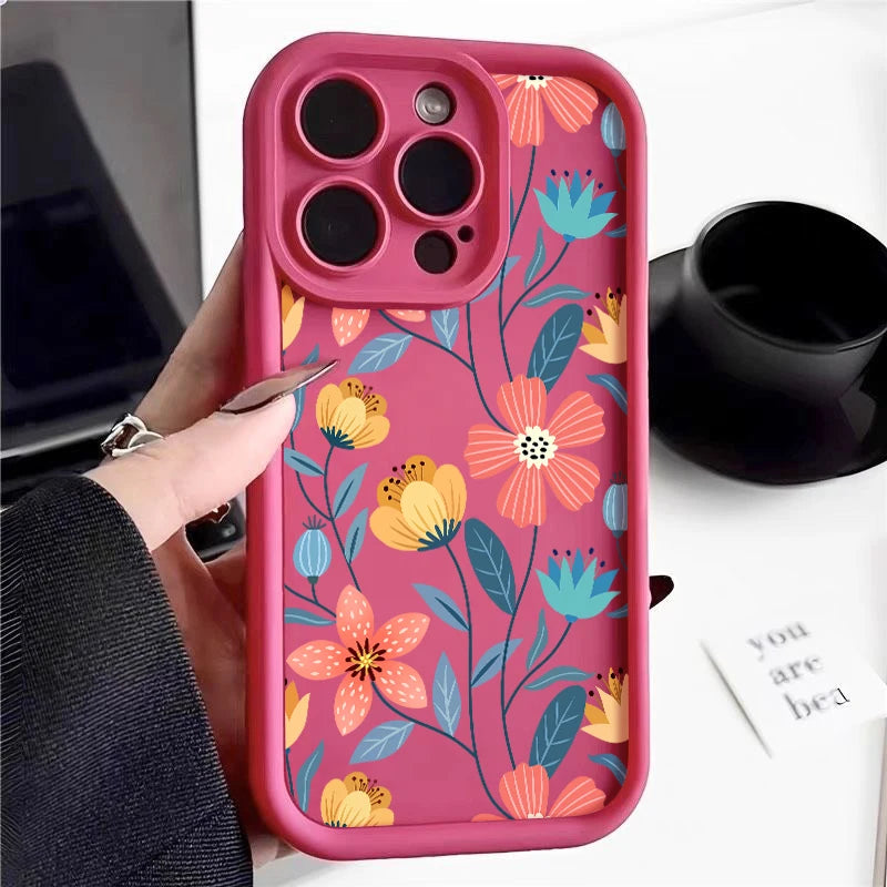 Colorful Flowers Silicone Case For iPhone 15 16 Pro Max 14 13 12 11 Pro Max 7 8 XR XS 16e Shockproof Bumper Soft TPU Phone Cover