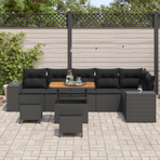 Garden Sofa Set 9 pcs 6-Seater Black Poly Rattan