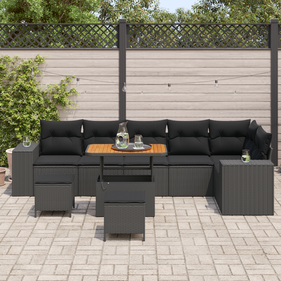 Garden Sofa Set 9 pcs 6-Seater Black Poly Rattan