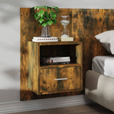 Wall-mounted Bedside Cabinet Smoked Oak - Front View