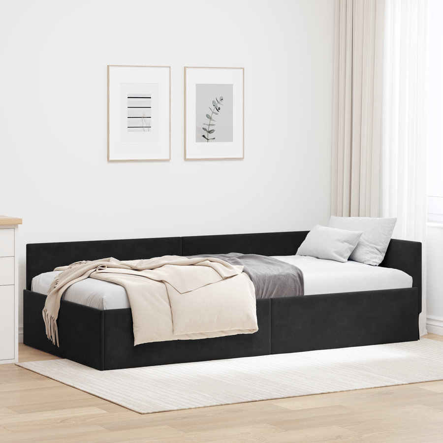 Corner Bed Frame Black 90 x 190 cm Velvet