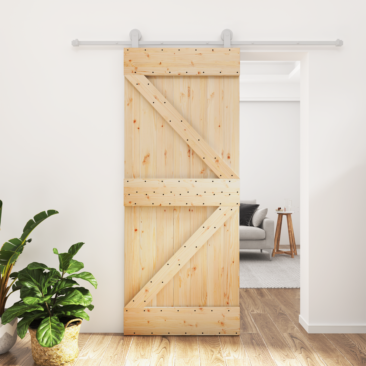 Sliding Door Natural and White 85 x 210 cm Solid Pine Wood