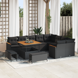 Garden Sofa Set with Cushion 12 pcs Black Poly Rattan - Front View