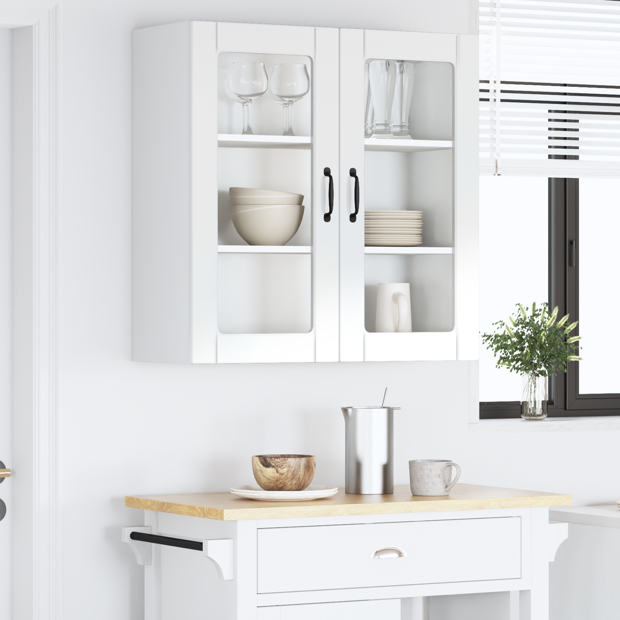Wall Glass Cabinet PORTO High Gloss White 80 x 31 x 80 cm