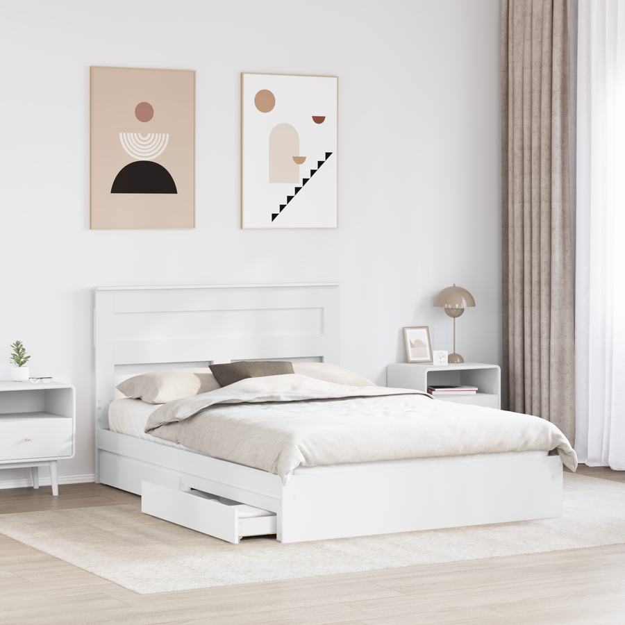 Storage Bed with Drawer White 150 x 200 cm Engineered Wood