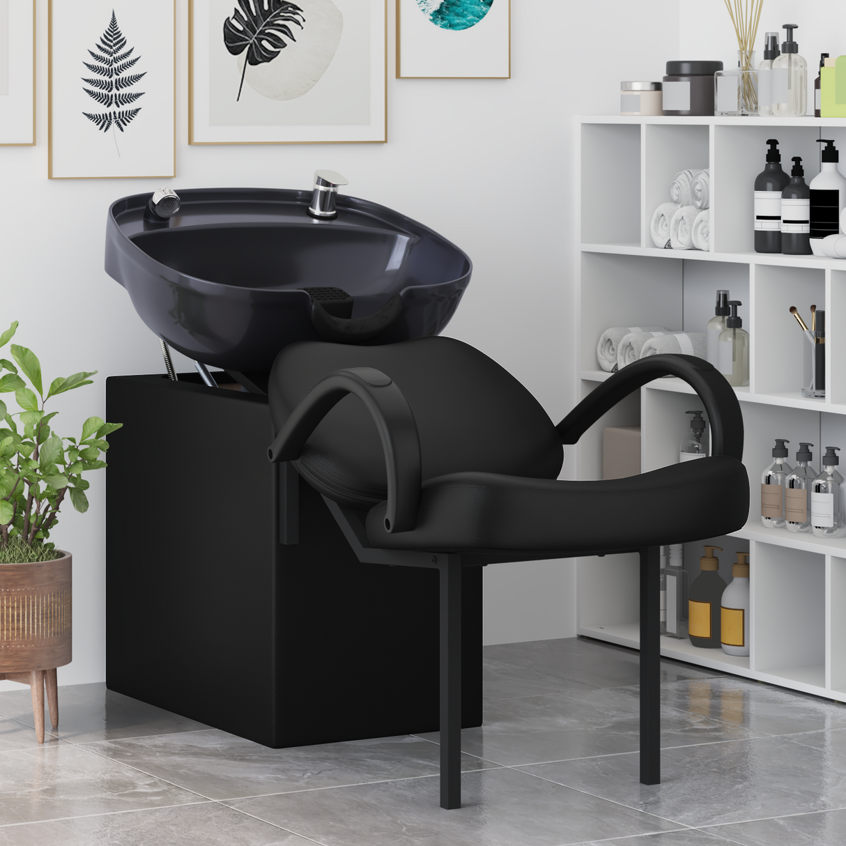Shampoo Chair Height Adjustable Black 136 x 60 x 92 cm PVC