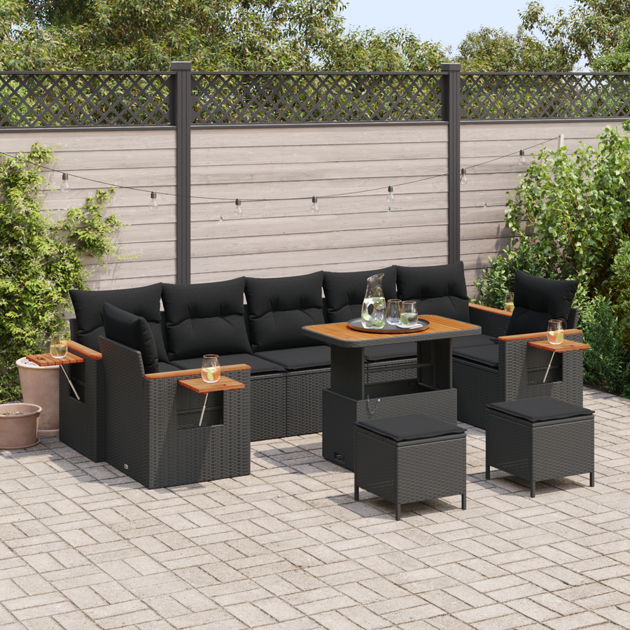 Garden Sofa Set 13 pcs 9-Seater Black Poly Rattan