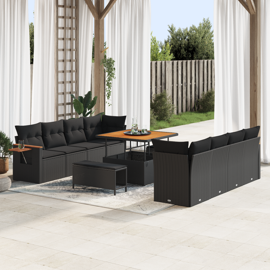 Garden Sofa Set 12 pcs 12-Seater Black Poly Rattan