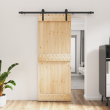 Sliding Door Natural and Black 80 x 210 cm Solid Pine Wood