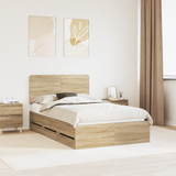 Bed Frame with Drawer Sonoma Oak 135 x 190 cm Engineered Wood - Front View