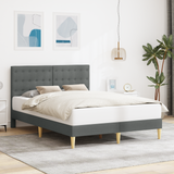 Bed Frame with Headboard Dark Grey Fabric - Front View