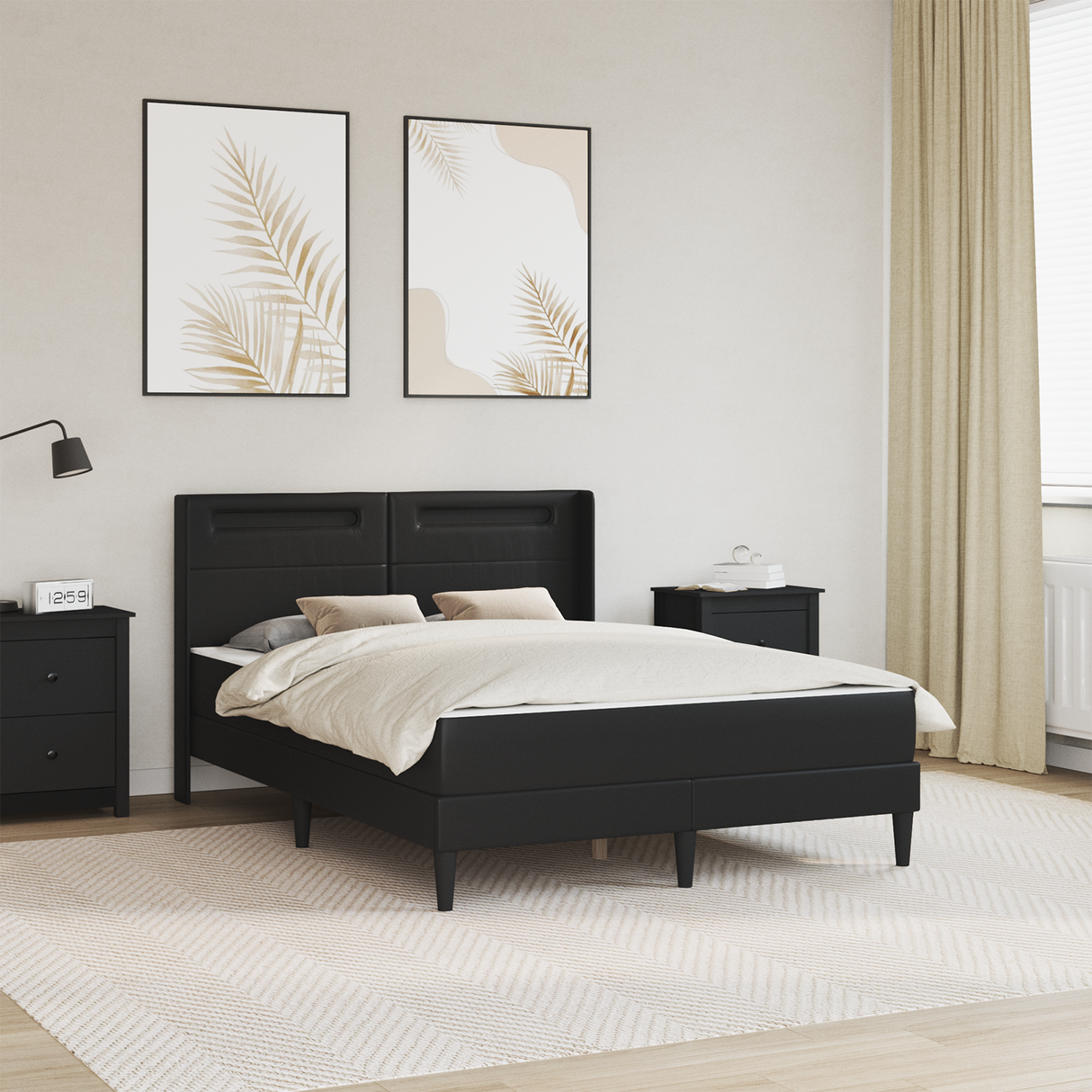 Bed Frame with Mattress Black 137 x 190 cm Faux Leather