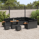 Garden Sofa Set with Cushion 13 pcs Black Poly Rattan - Side View