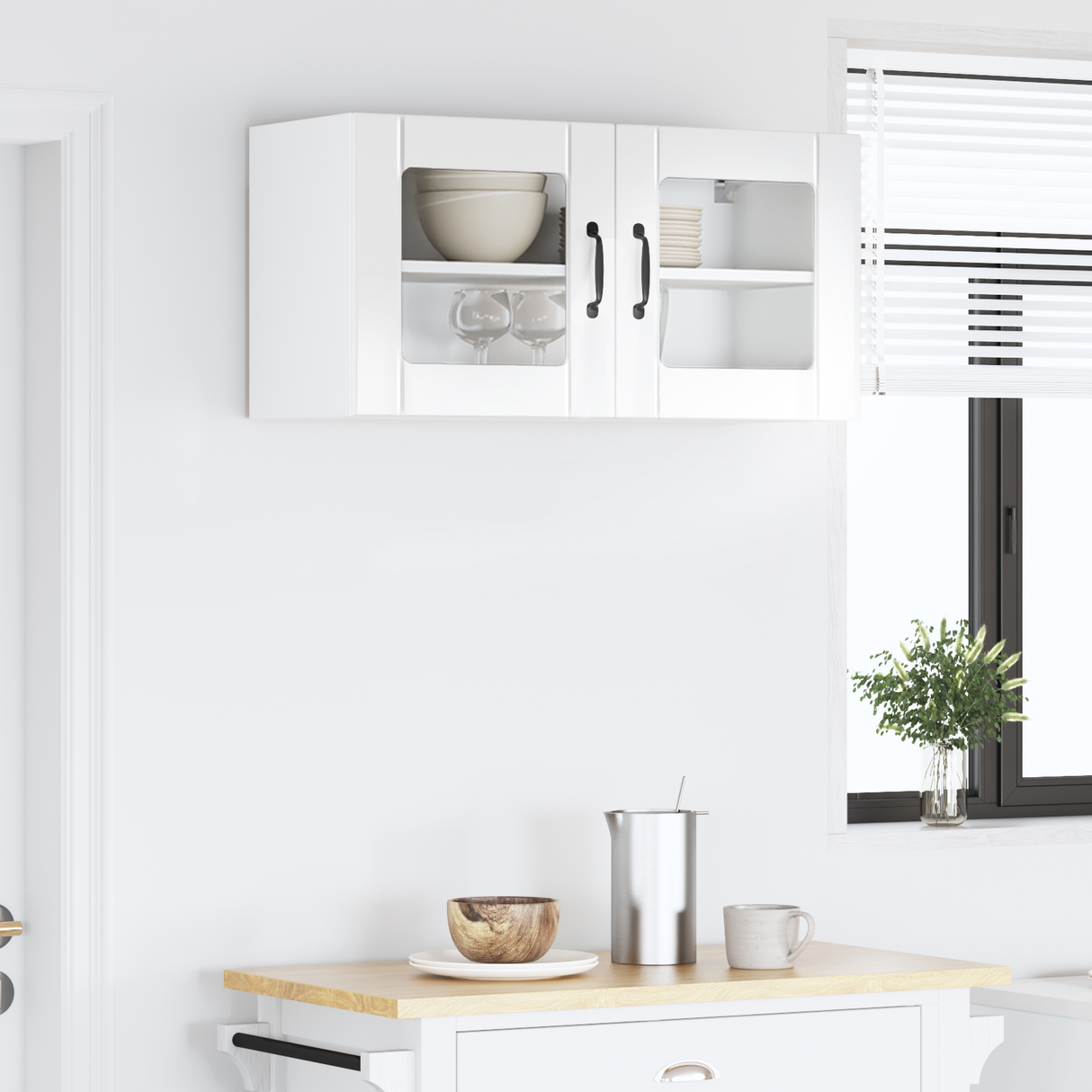 Wall Glass Cabinet LUCCA High Gloss White 80 x 31 x 40 cm